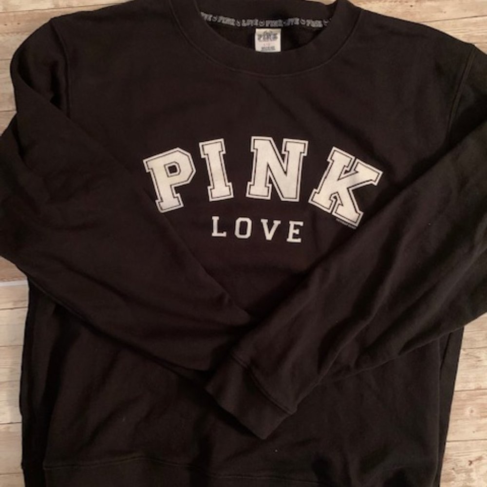 Pink Victorias Secret Black Sweatshirt